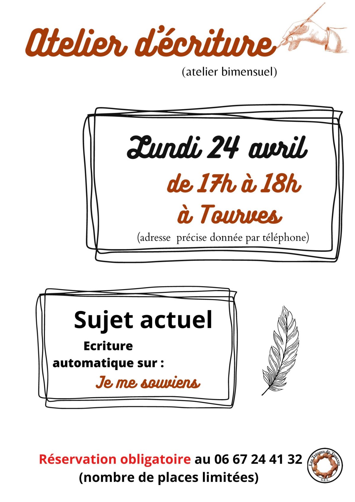 Atelier d'écriture : lundi 24 avril de 17h à 18h à Tourves