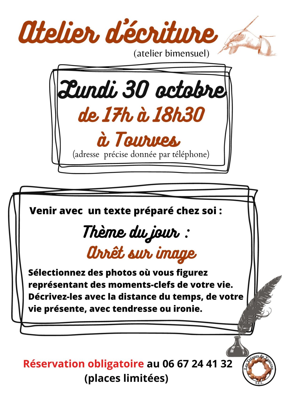 Atelier d'écriture : lundi 30 octobre de 17h à 18h30