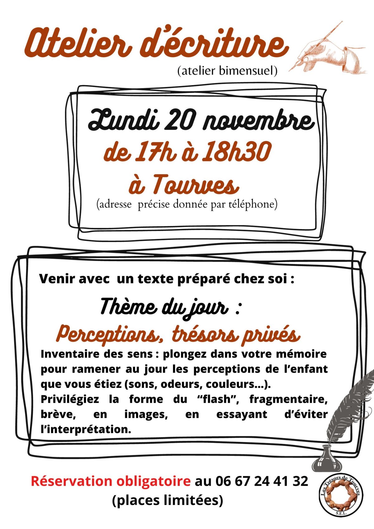 Atelier d'écriture : lundi 20 nov. 17h-18h30