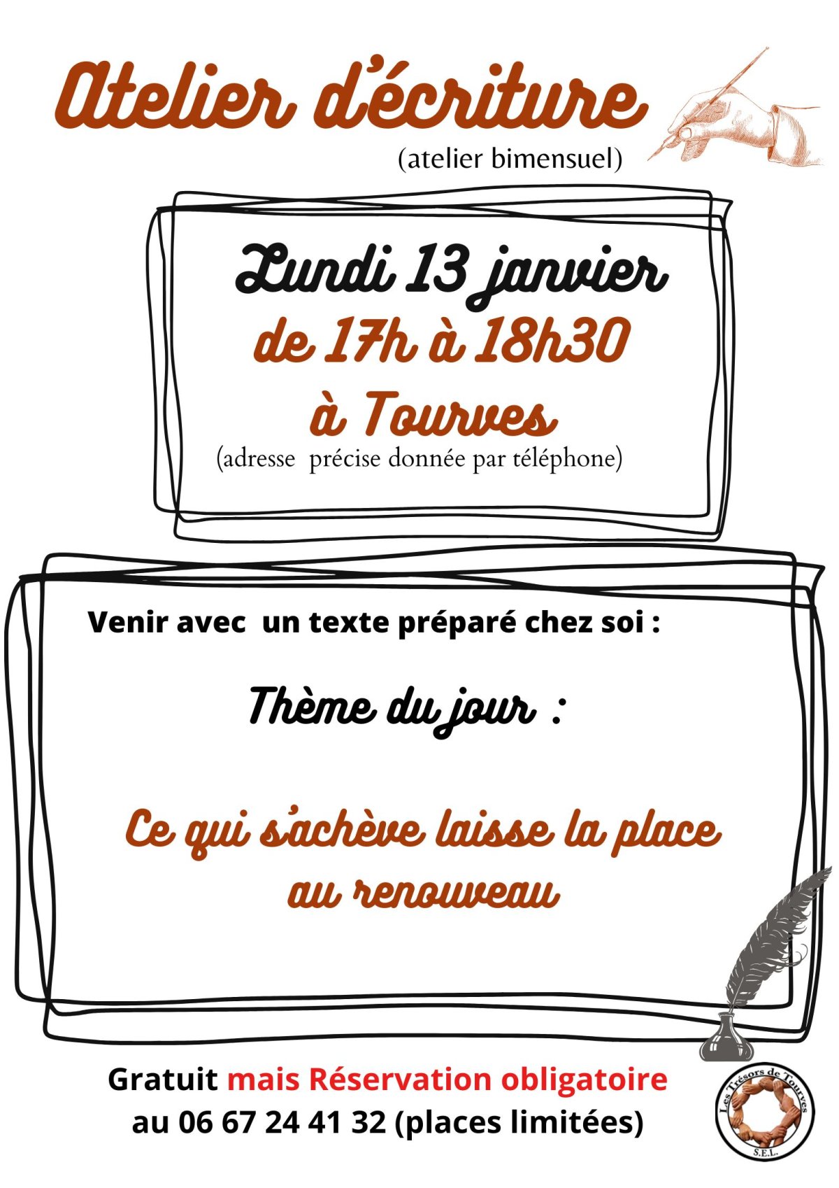 Atelier d'écriture : lundi 13 janvier 17h