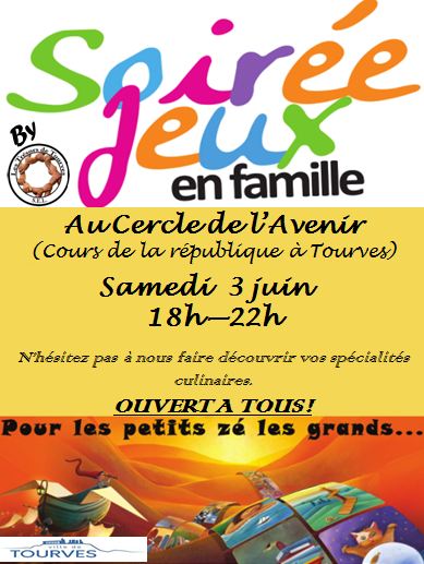 Soirée Jeux ; samedi 3 juin ; au Cercle à Tourves
